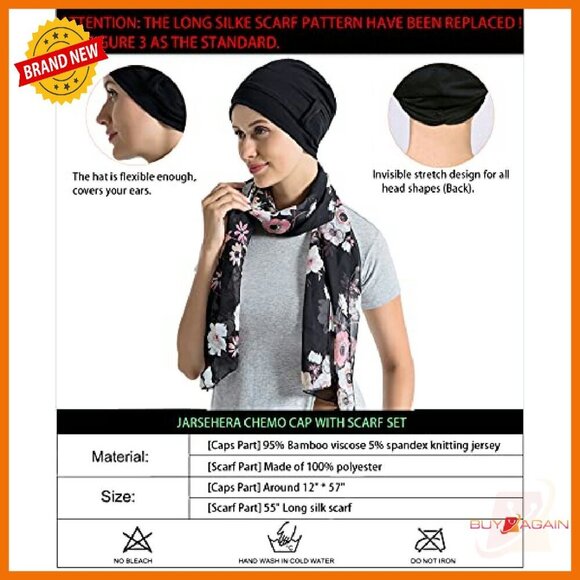 Bamboo Cotton Chemo Headwear with Silky Scarf for Hair Loss Sleep Cap main image 5